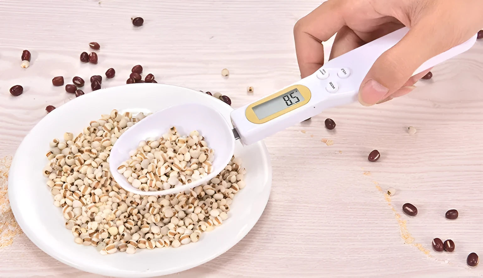 Household electronic measuring spoon scale with ABS plastic body, 500g/0.1g display, 23.2cm total length, black colour