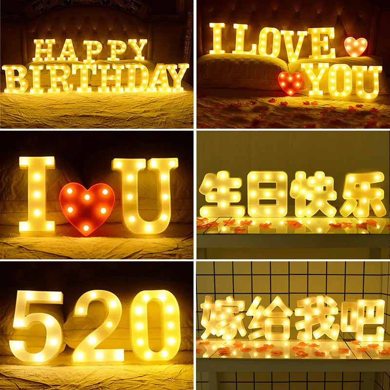 LED letter lights 22cm plastic alphabet in picture colour for birthday party and proposal decor