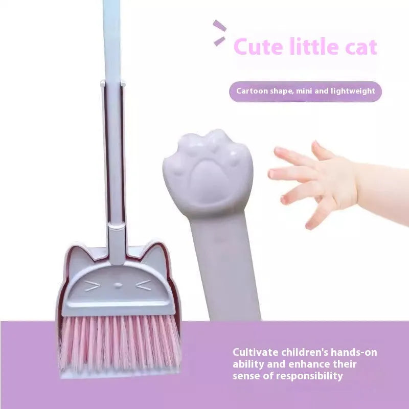 Plastic broom and dustpan combination set with rotating head for storage, in beige colour.