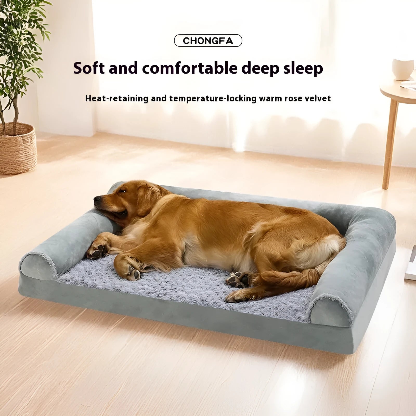 Light grey cloth kennel for medium large dogs showing dimensions and soft-sided construction