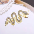 Vintage Korean snake-shaped hair clip with full rhinestone coverage in gold or silver electroplated alloy
