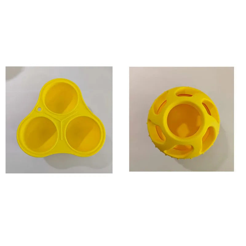 Yellow pet silicone toy ball for dental cleaning and slow feeding with snack mold