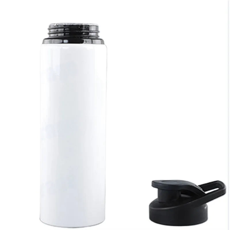 White aluminium cycling water bottle with double-walled insulation in 600ml and 750ml capacity options