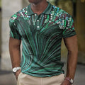 Men's striped geometric print short sleeve button shirt in cotton blend, regular fit, multiple sizes