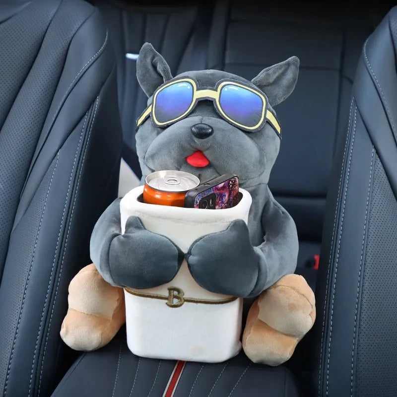 Plush car tissue box for flip armrest with dog design, 27x33cm