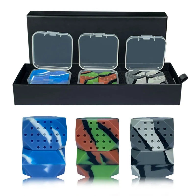 Two camouflage pattern silicone facial exercise balls for jawline training in transparent box