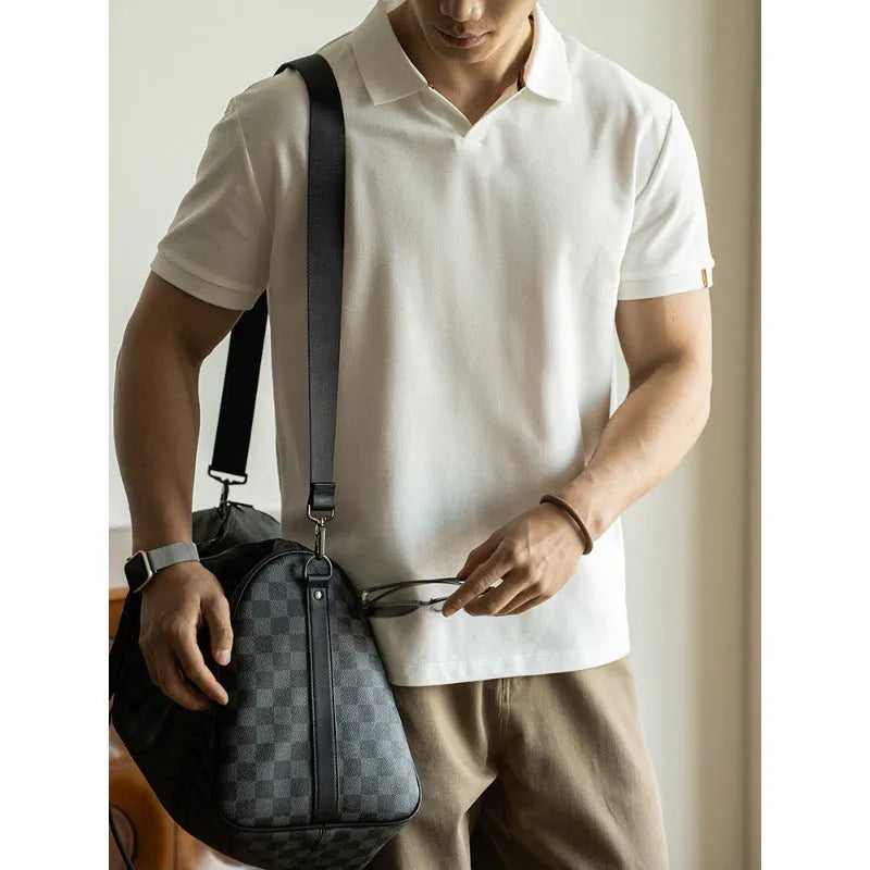 Men's short-sleeved polo shirt in cotton blend fabric available in multiple sizes