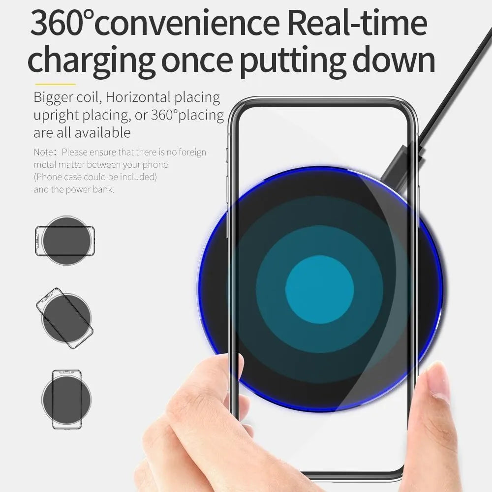 Black ultra-thin wireless charging base with 98mm square design for QI smartphone charging