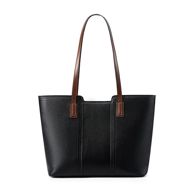 Genuine leather women's crossbody commuter bag in black with internal organisation compartments