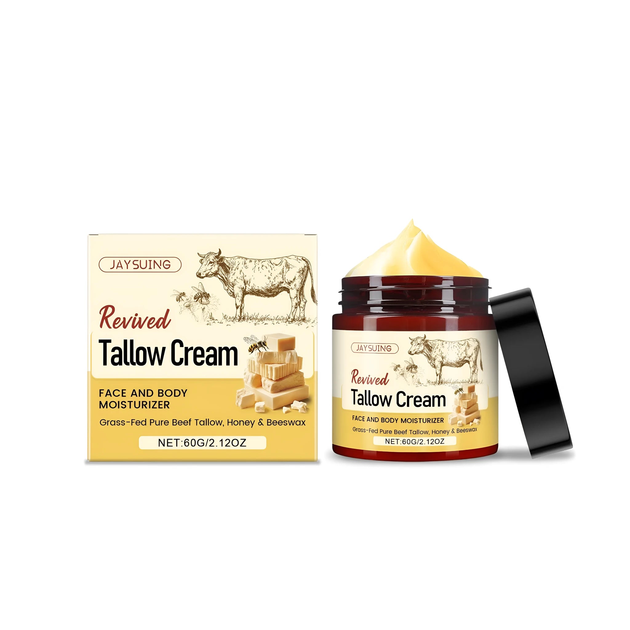 60g jar of tallow moisturising cream with honey beeswax and olive oil for face and hands