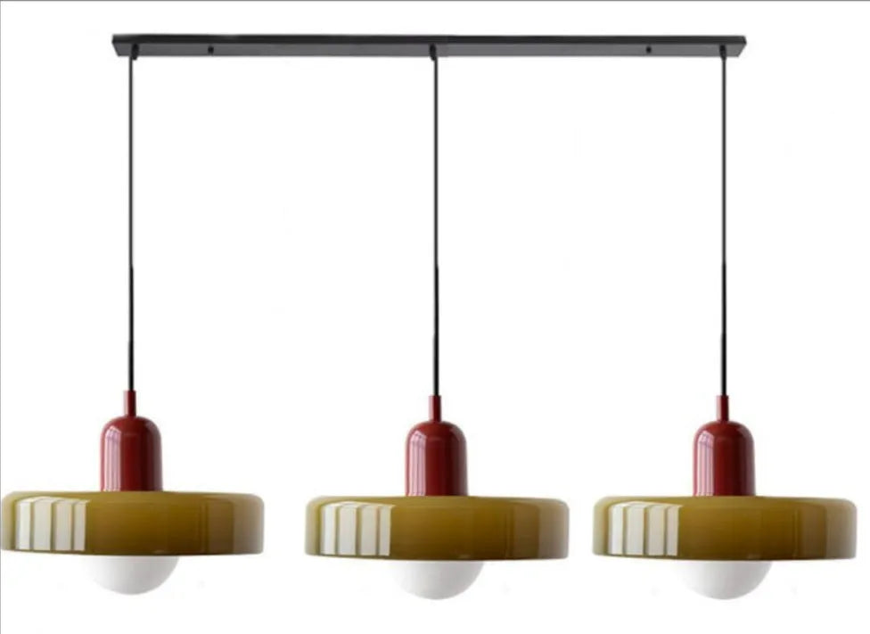 Retro simple chandelier with three glass lampshades wine red colour iron frame for restaurant or bedside