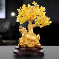 Citrine resin Feng Shui money tree ornament with small water turtle design measuring 18x11x23cm