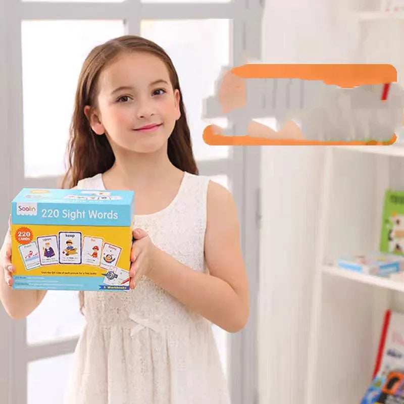 High frequency word card gift box set with 220 game cards and 5 workbooks for early childhood literacy