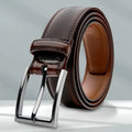 Men's genuine leather casual belt with alloy buckle showing 95 pattern grain texture