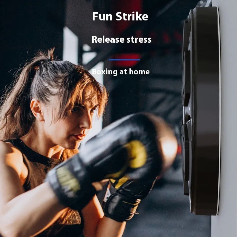 Intelligent music boxing machine wall target in black with leather and PP construction for home reaction training