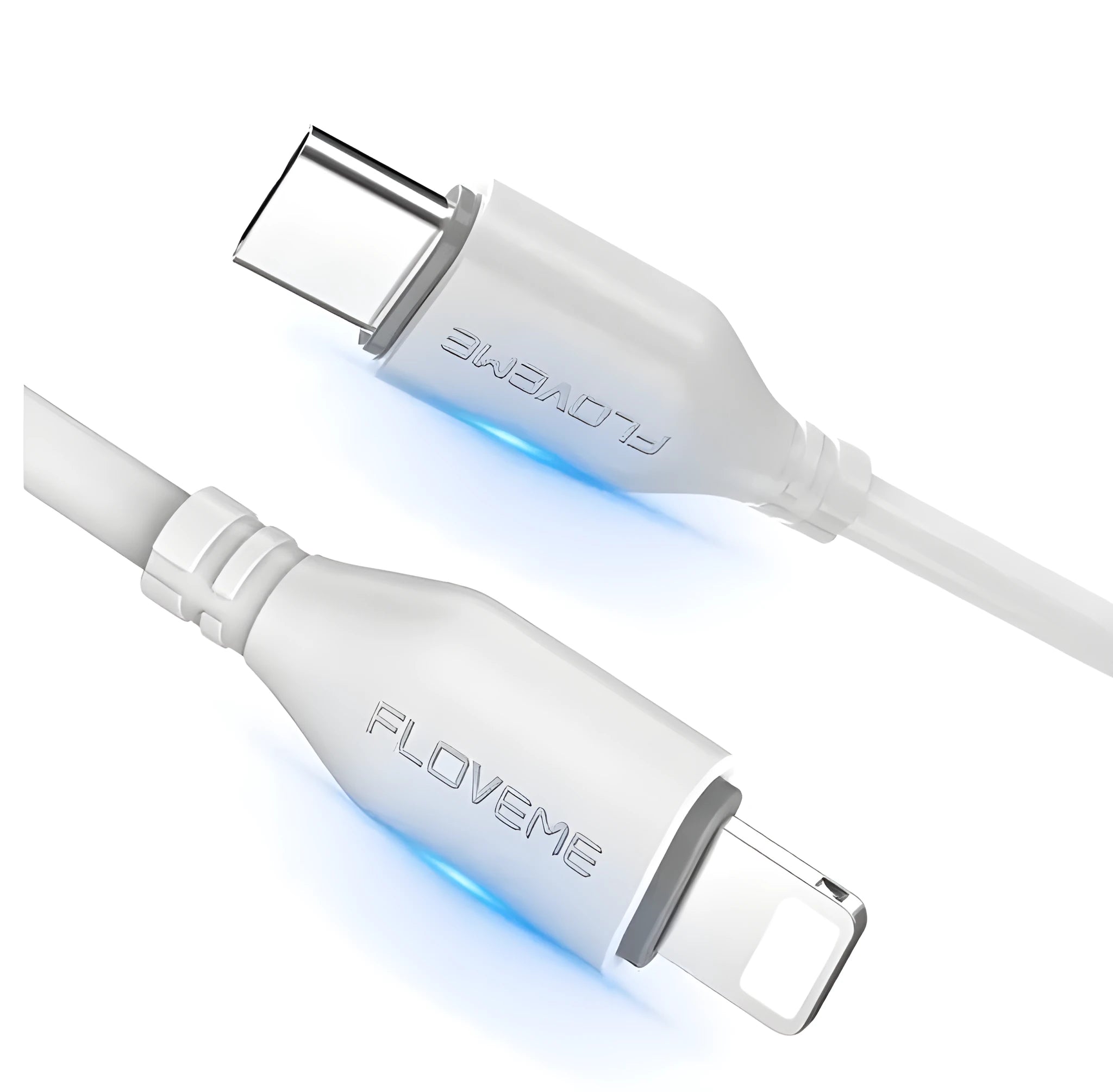 White woven nylon USB-C to Lightning cable for iPhone fast charging and data transfer