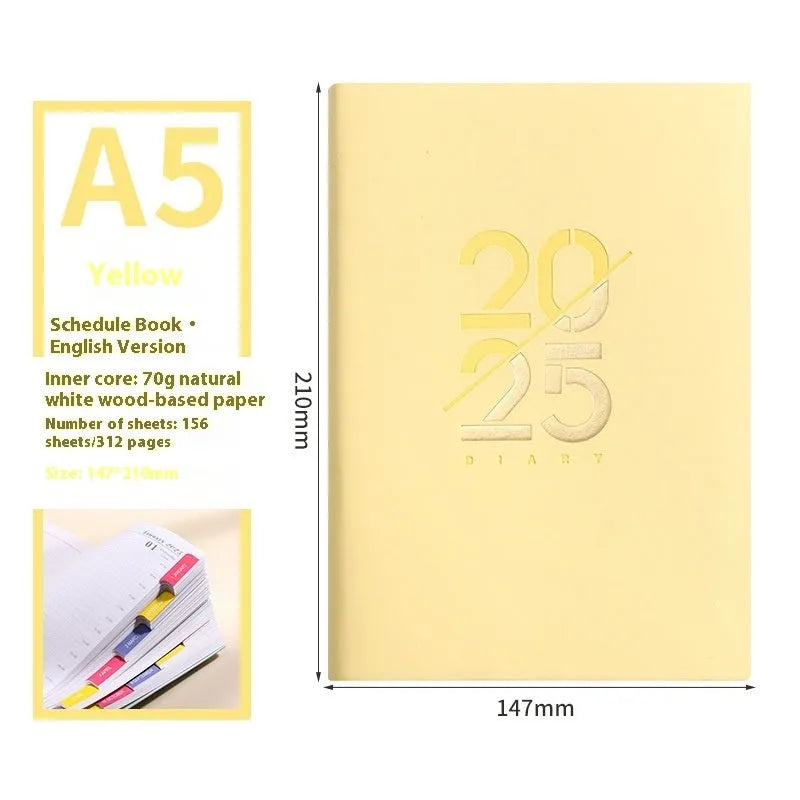 Soft faux leather A5 schedule book with 150 pages open on desk