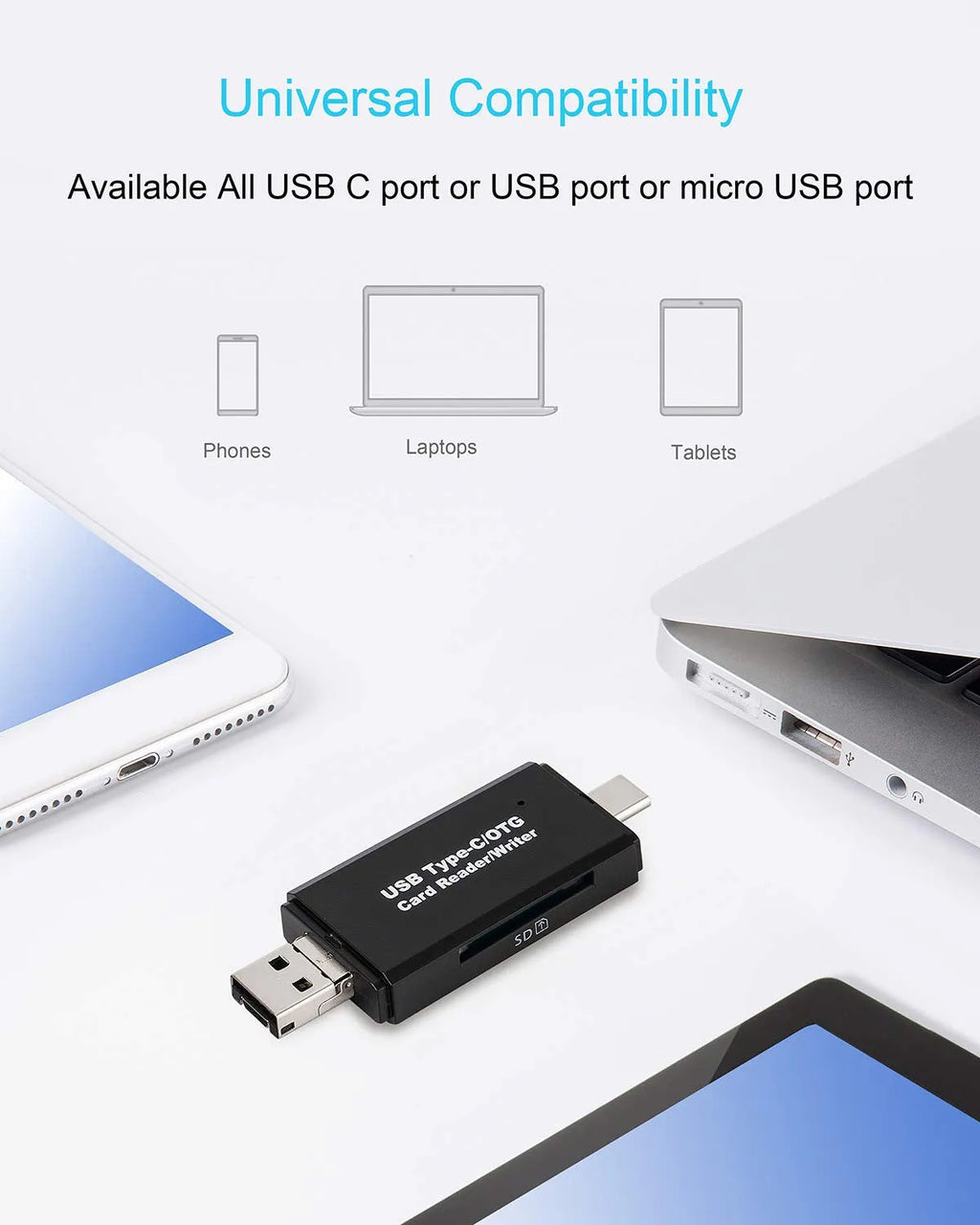 USB 3.0 card reader for SD and TF memory cards, black, Type-C interface, 29g