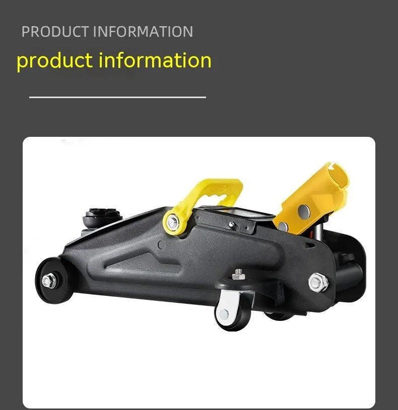 Horizontal low profile hydraulic car jack with handle, for tyre changes, 2.5T or 3T capacity
