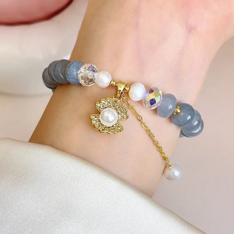 Natural aquamarine pearl shell bracelet handmade for women travel commemoration gift