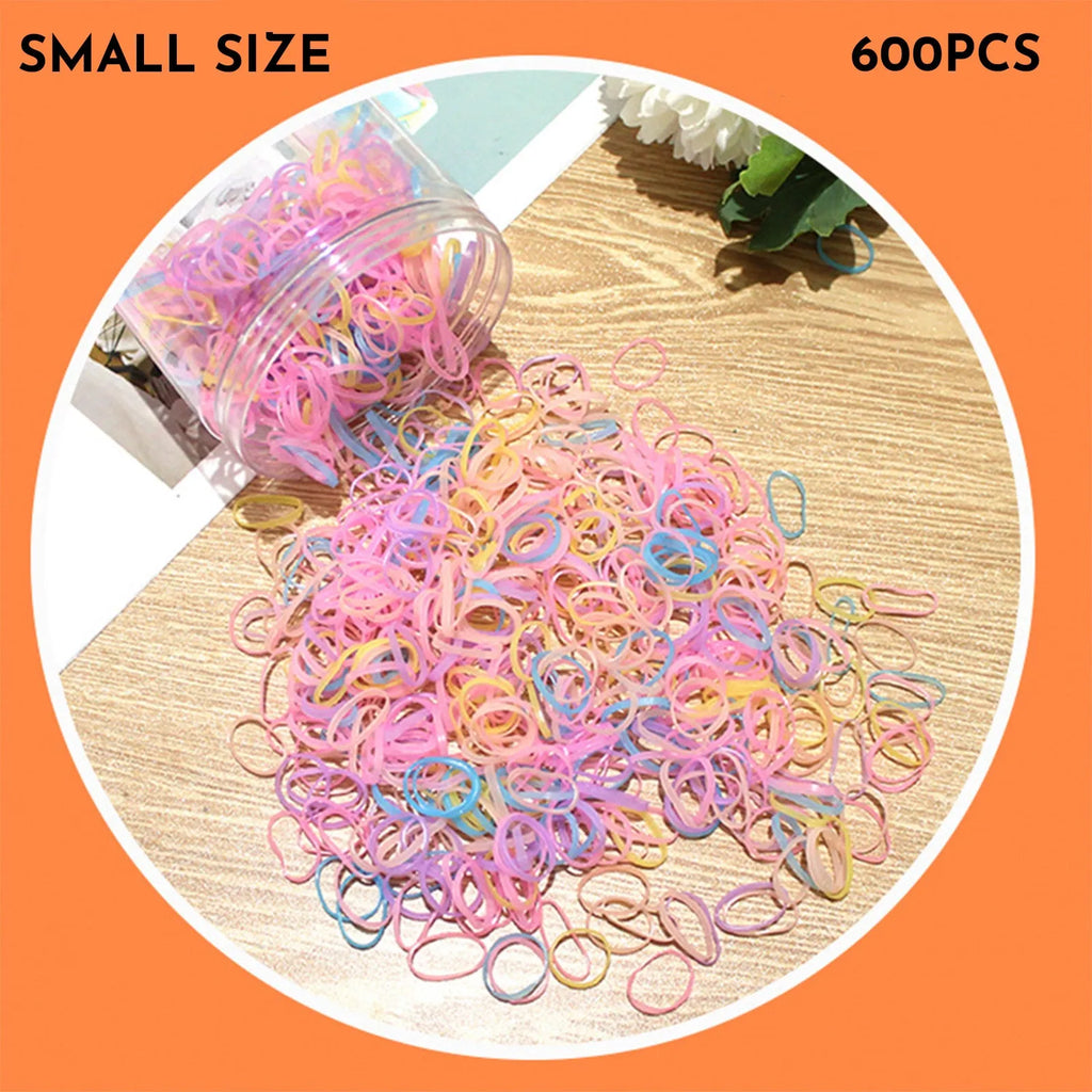 Multi-colour TPU baby hair ties in a reusable container for toddler fine hair, 300 piece pack