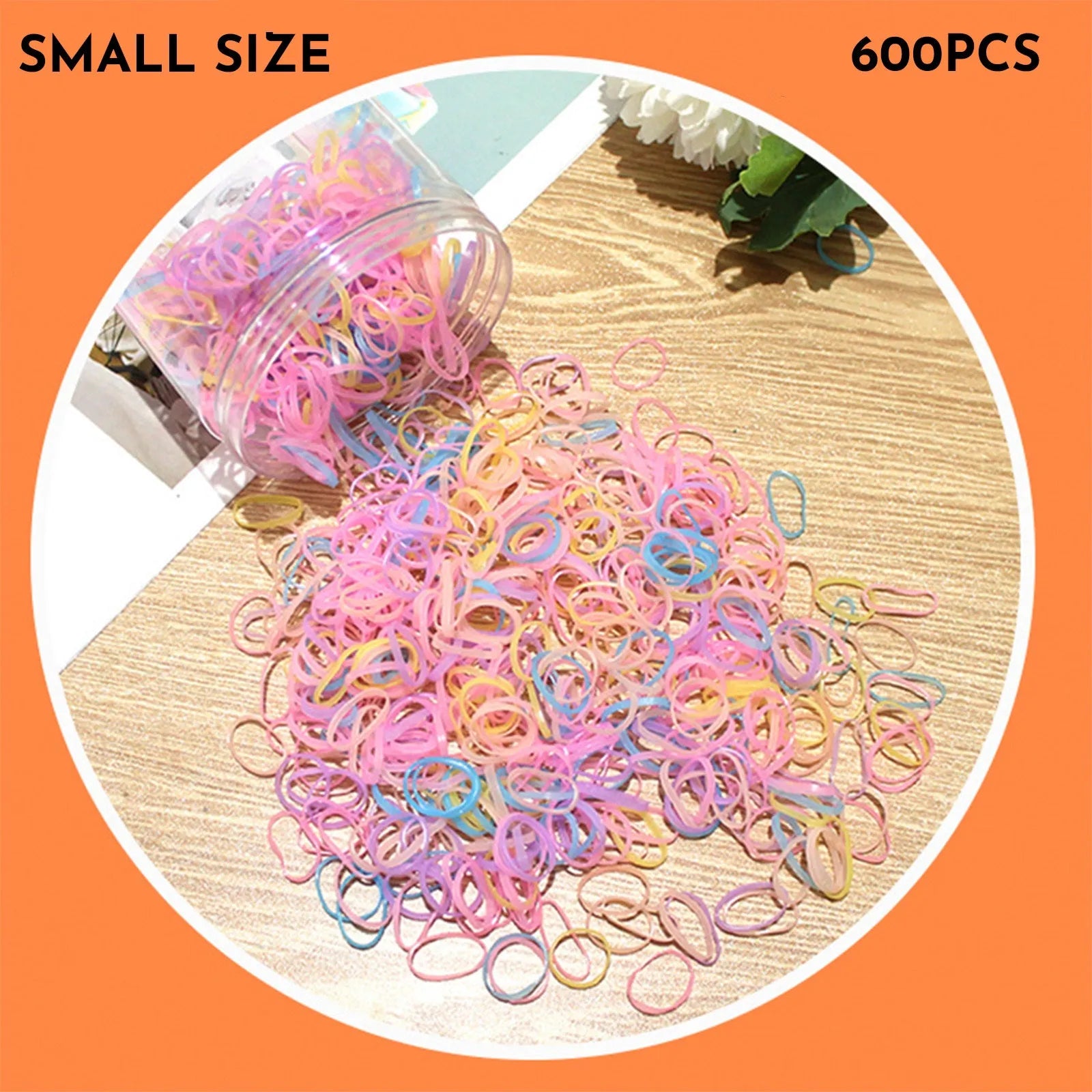 Multi-colour TPU baby hair ties in a reusable container for toddler fine hair, 300 piece pack