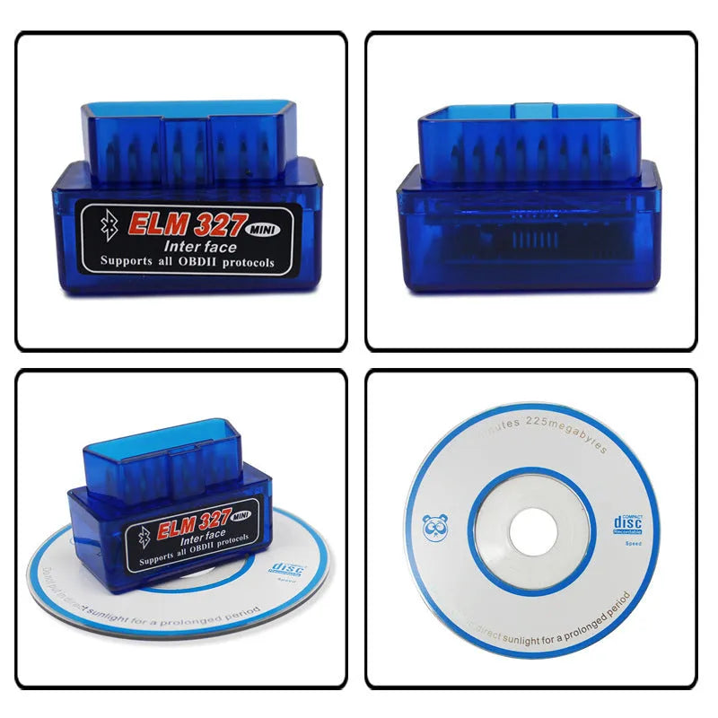 ELM327 mini OBD2 Bluetooth scanner for vehicle diagnostics with fault code reading and sensor monitoring
