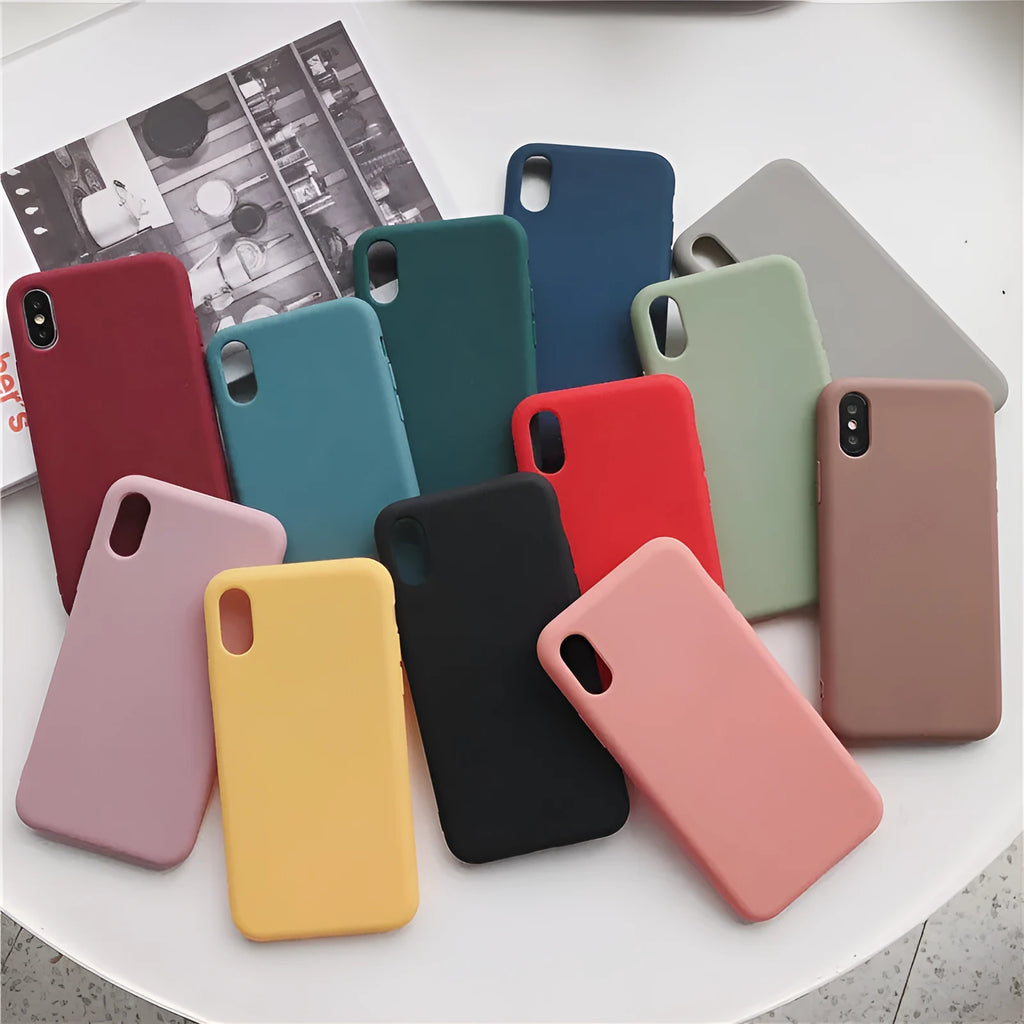 Silicone phone case for iPhone XR and XS Max in black, showing cutouts for ports and camera