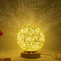 LED rattan table lamp with hand-knit shade, USB 5V, warm white 3500K, 15cm size, white colour