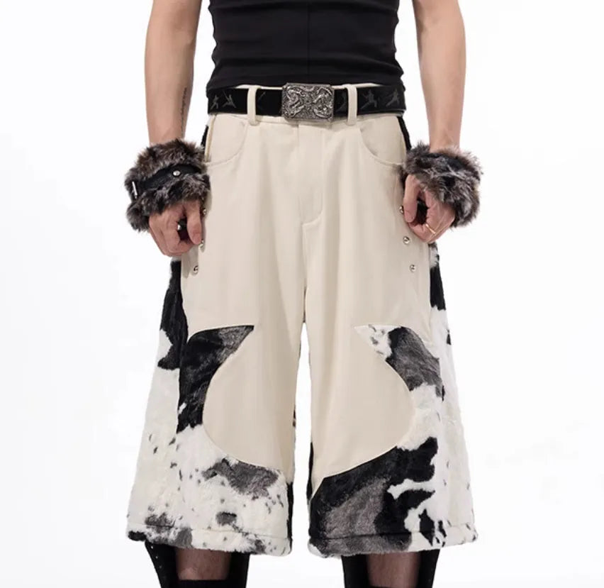 Stitching milk fiber fur cropped pants with personalised patterns in picture colour, available in sizes S to XL