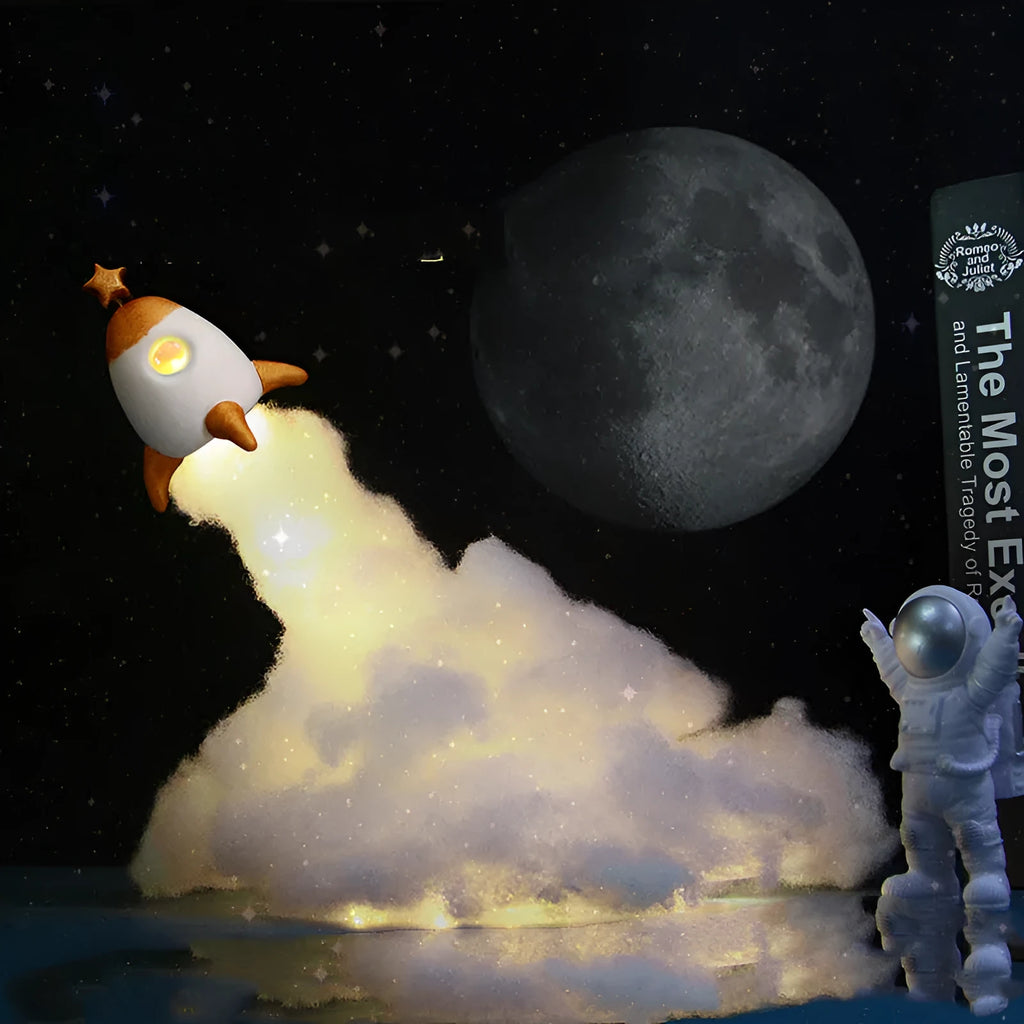 DIY astronaut rocket night light kit with warm LED lights for desktop decoration