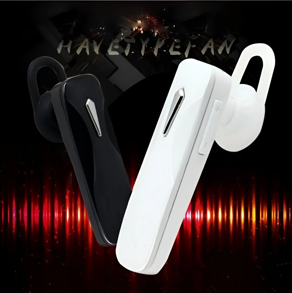 M163 Bluetooth car headset in black and white colour options for hands-free calling and music control