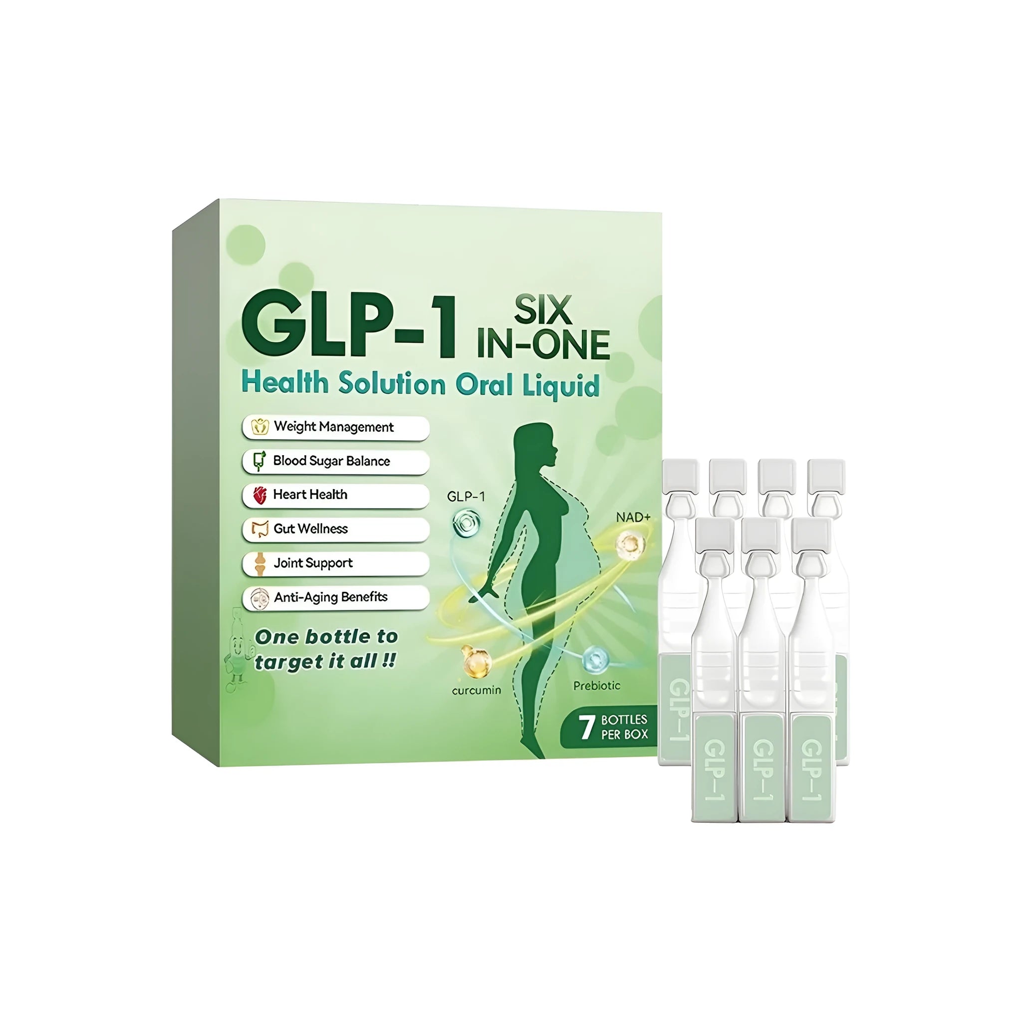 Box of 7 bottles of Health Solution Oral Liquid Nursing Drops with green tea, moringa seed, and turmeric
