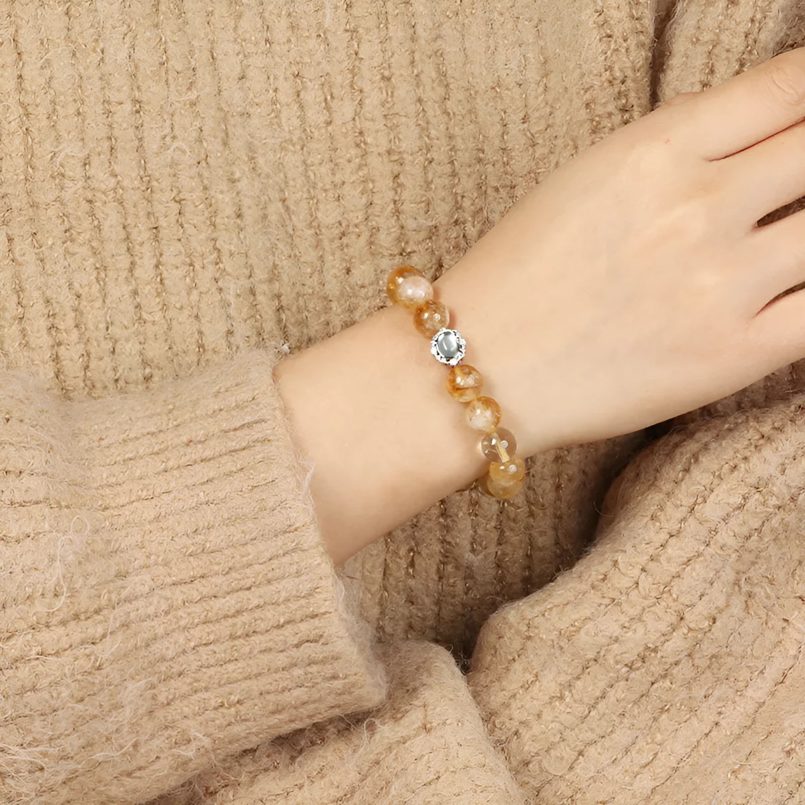 Citrine crystal bracelet with 10mm geometric stone in polished finish