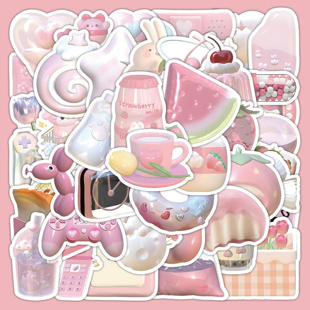 63 piece decorative sticker pack showing pink heart patterns with realistic 3D printing effects
