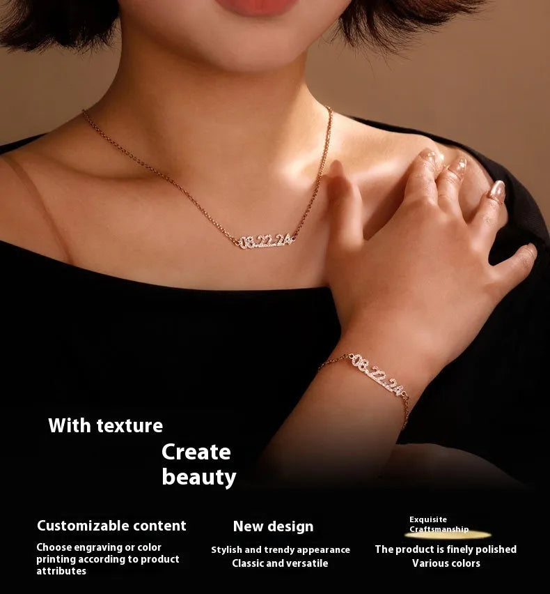 Stainless steel digital bracelet with diamond studded numbers, shown in gold, rose gold and steel colour options.