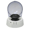 Small white mini laboratory benchtop centrifuge with closed lid, compact design