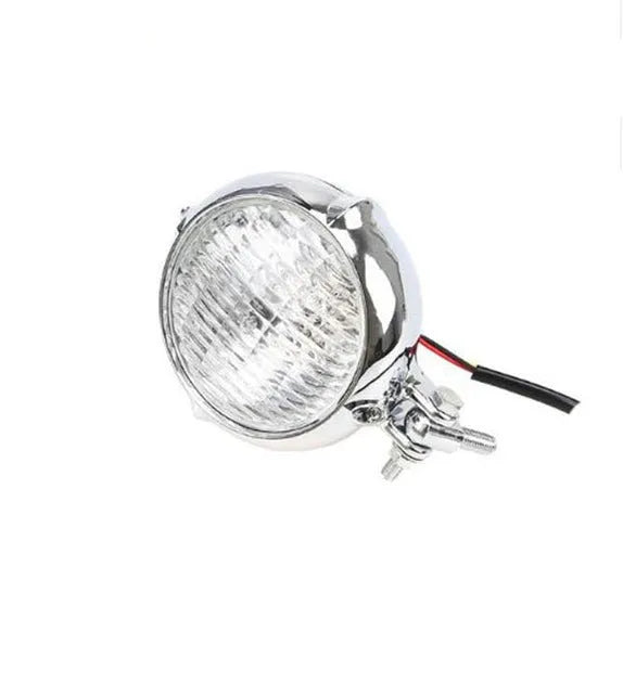 Black electroplated retro motorcycle headlight with aluminium housing and 8cm diameter