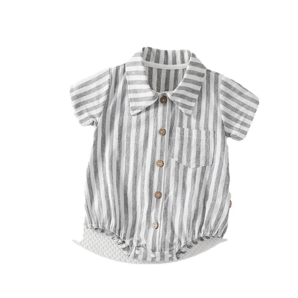 Baby thin cotton short sleeve romper in light gray for boys summer wear 66cm to 90cm