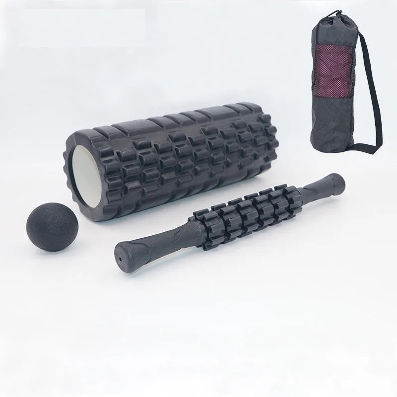 33cm black fitness foam roller with integrated massage shaft gear and bar stick elements