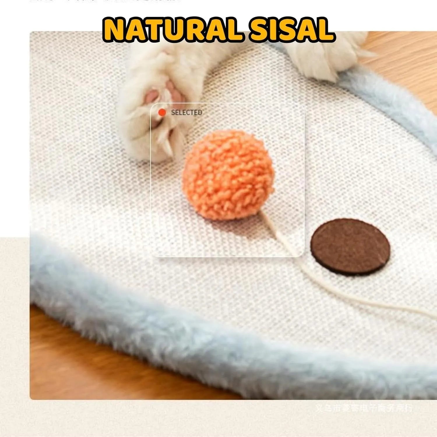 White wall-mounted cat scratching mat with sleeping cat pattern design made from natural sisal