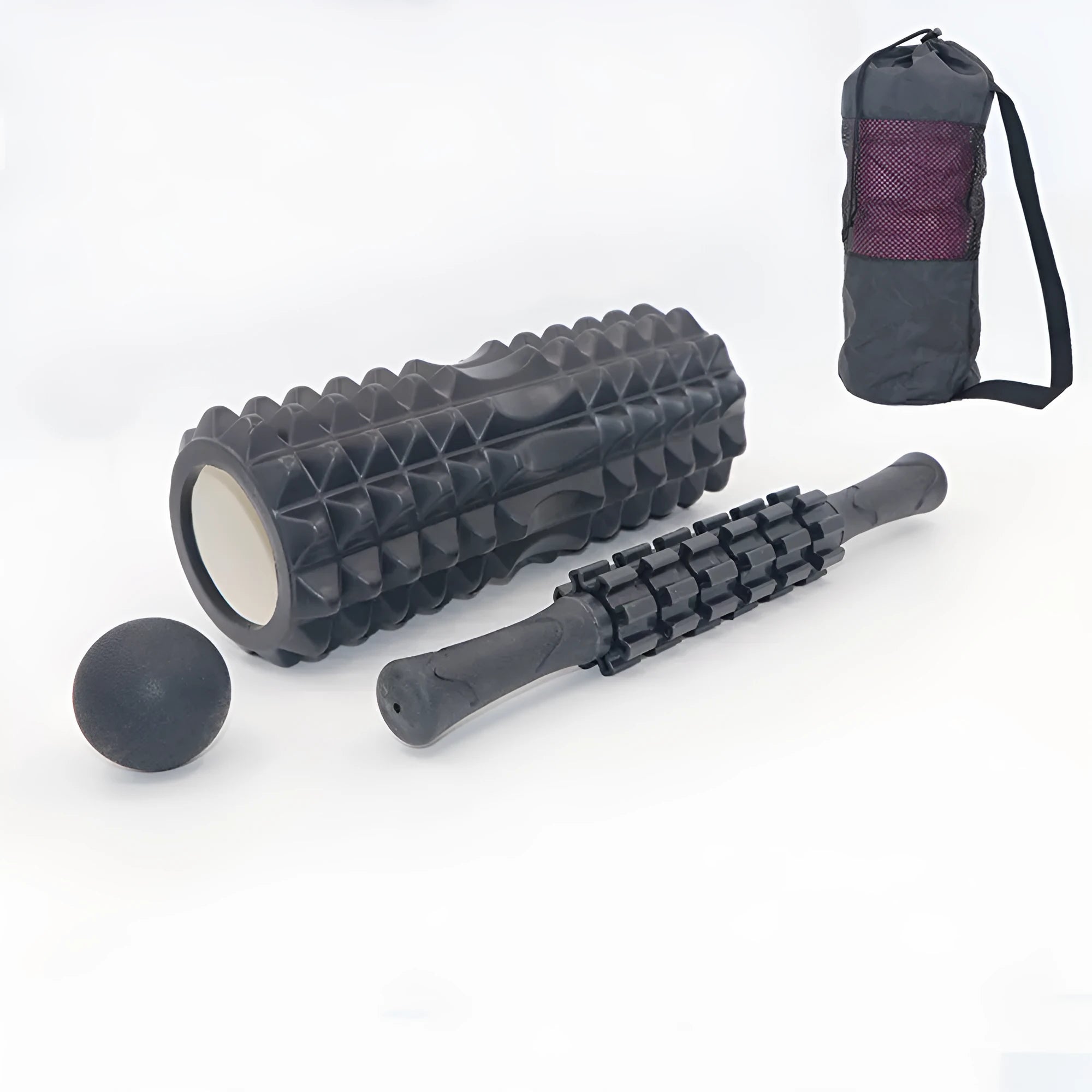 33cm black fitness foam roller with integrated massage shaft gear and bar stick elements