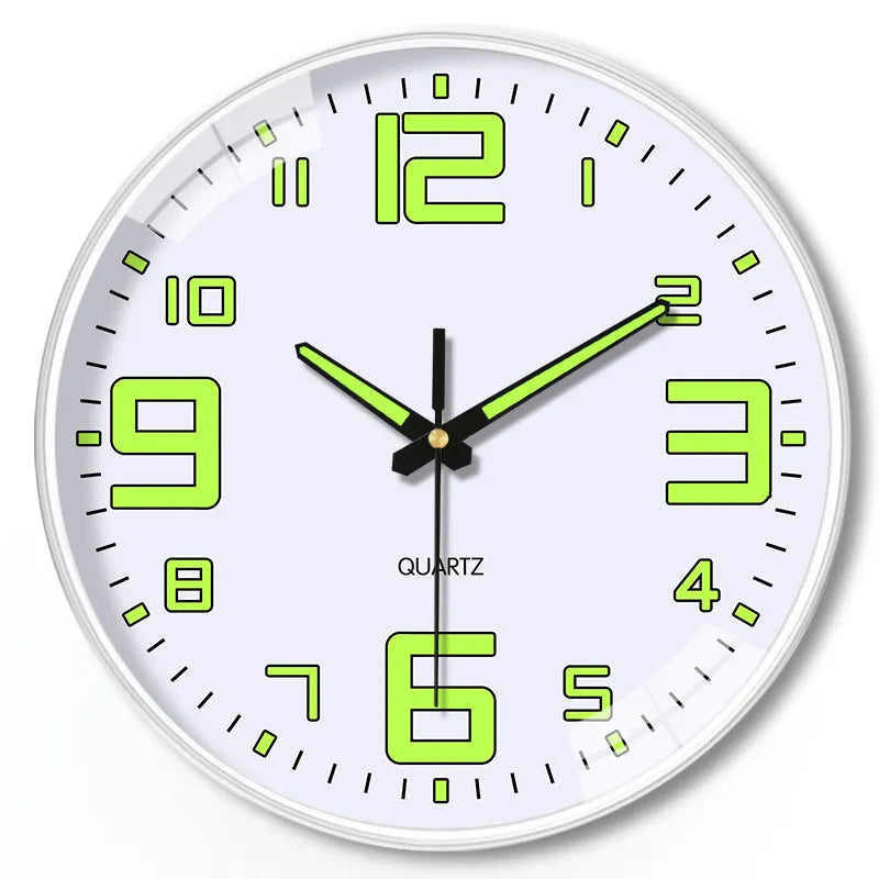 20cm modern luminous wall clock with plastic casing displayed in three colour options