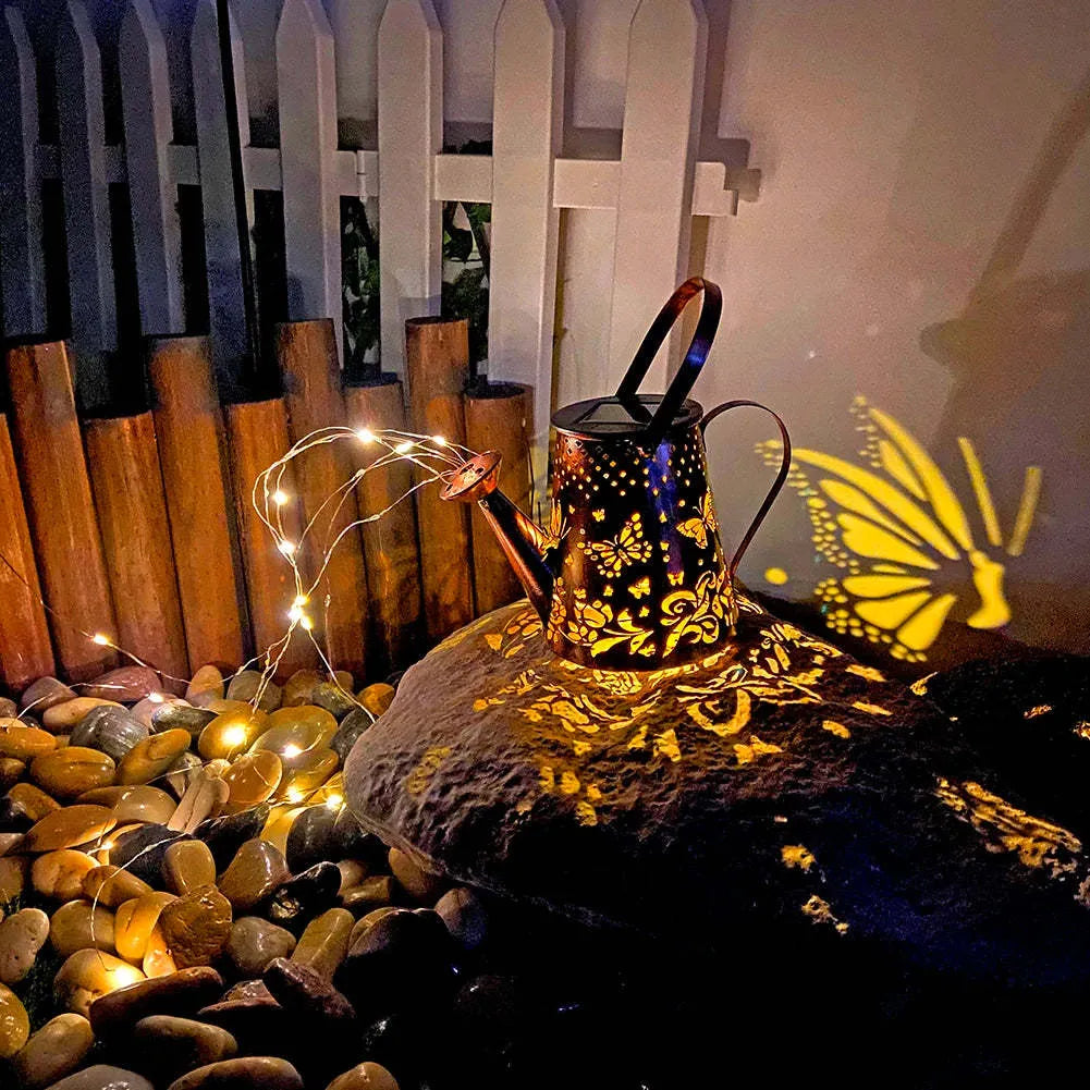 Butterfly pattern solar garden lamp with iron construction and warm white LED lighting