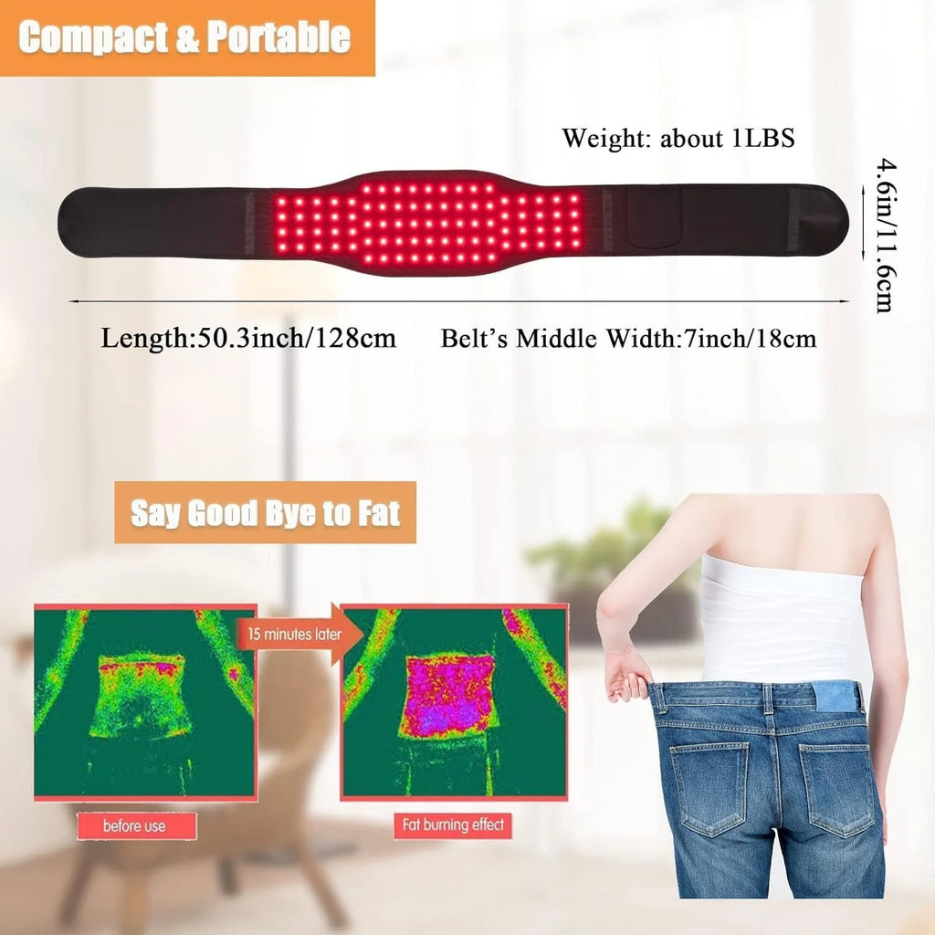 Black infrared physical therapy belt for waist pain relief with adjustable settings