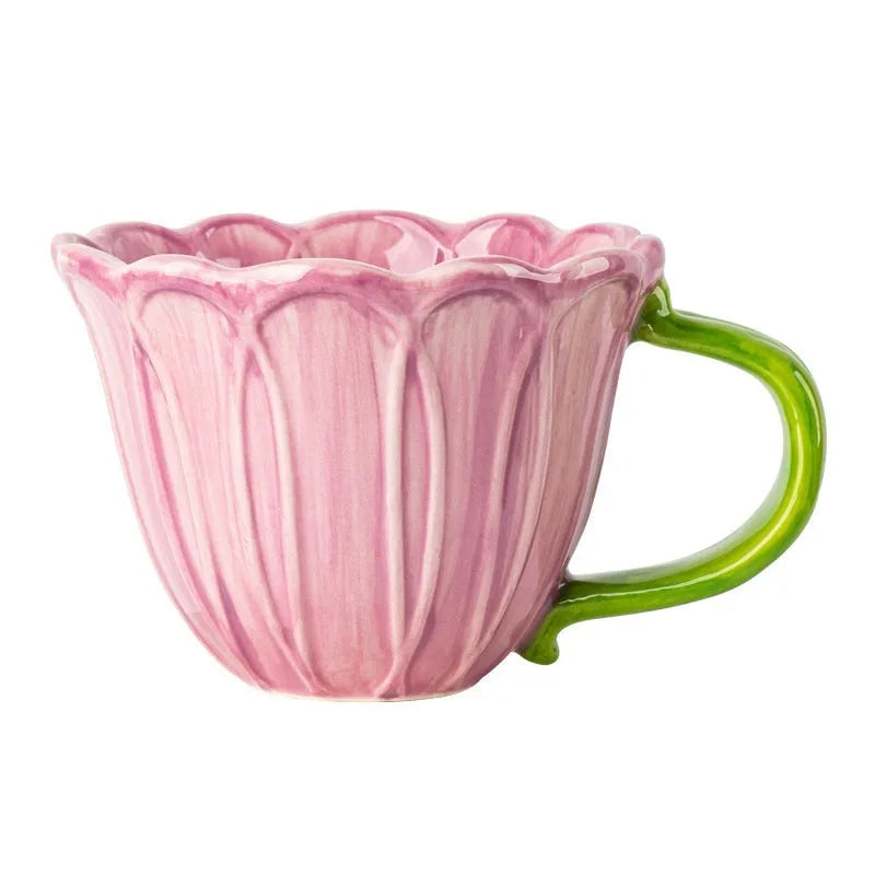 Ceramic breakfast cup with floral pattern in pastoral style, 500ml capacity