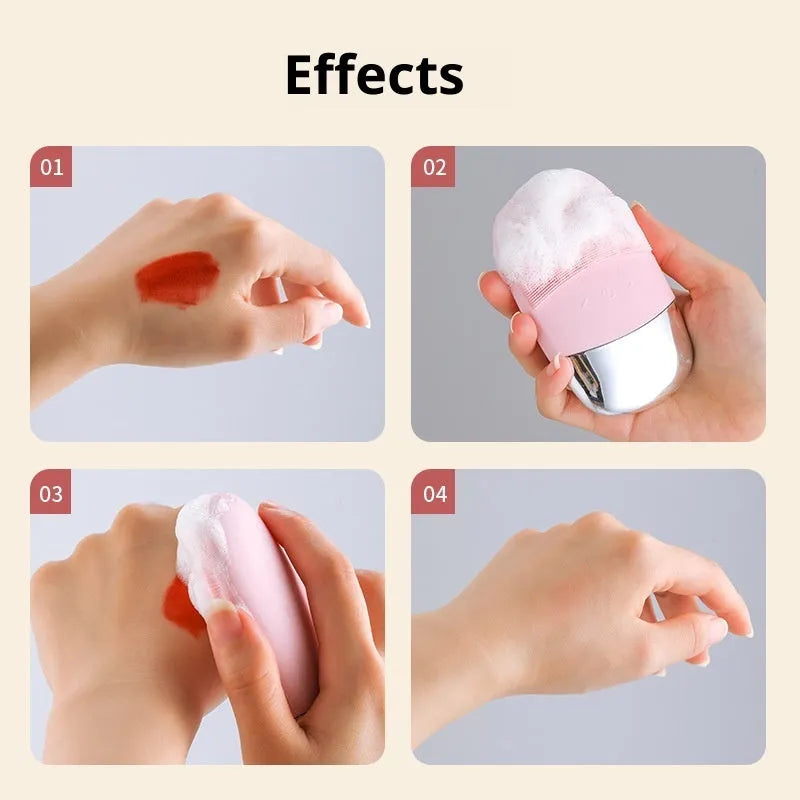 Silicone electric facial cleansing brush in Lake Blue with three vibration gears and silicone bristles
