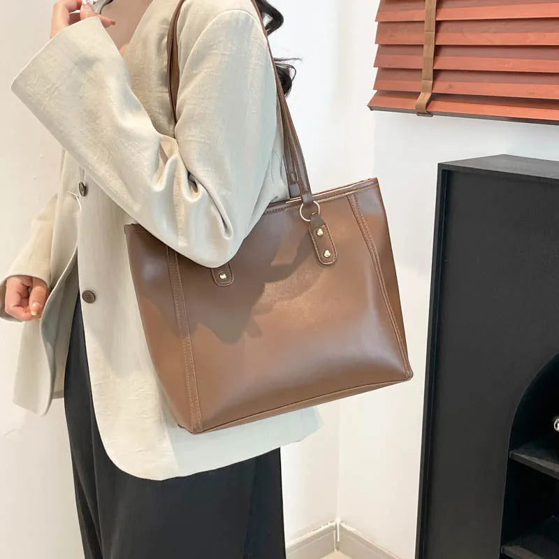 Korean style square PU leather shoulder underarm bag in neutral colours, showing sandwich pocket detail.
