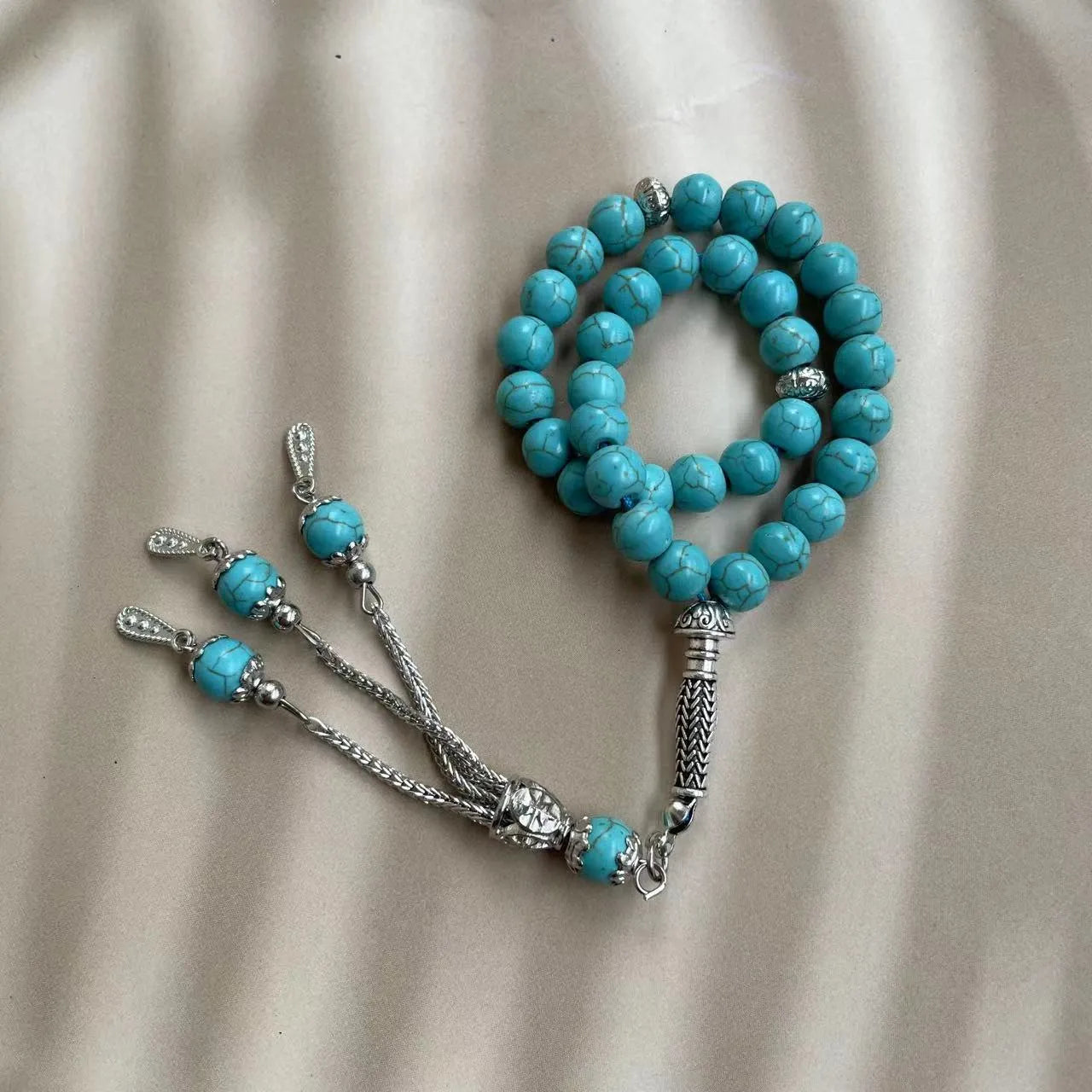Handmade sky blue stone Muslim prayer bracelet with 8mm beads for daily worship counting