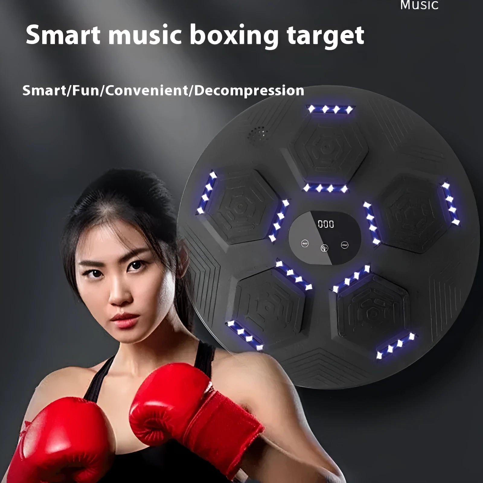 Smart music boxing machine hanging wall target with PU striking surface in black option for home reaction training